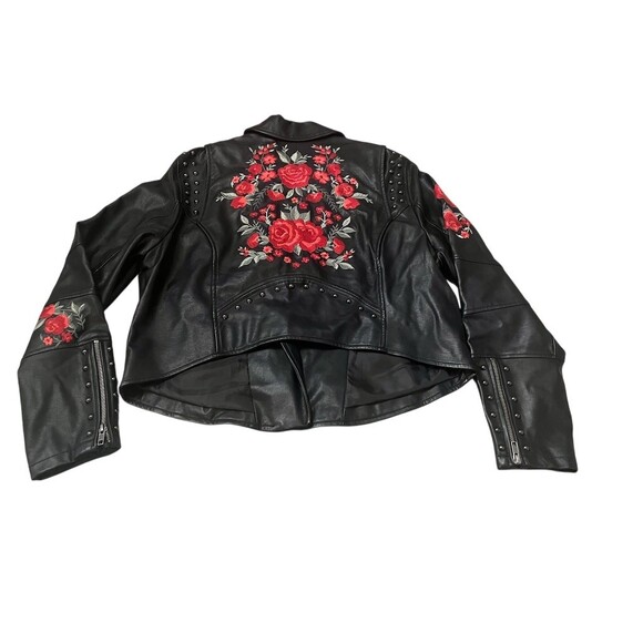 Torrid Moto Jacket Womens Size 0 Black Rose Floral Embroidered Studded Zip - Picture 10 of 12